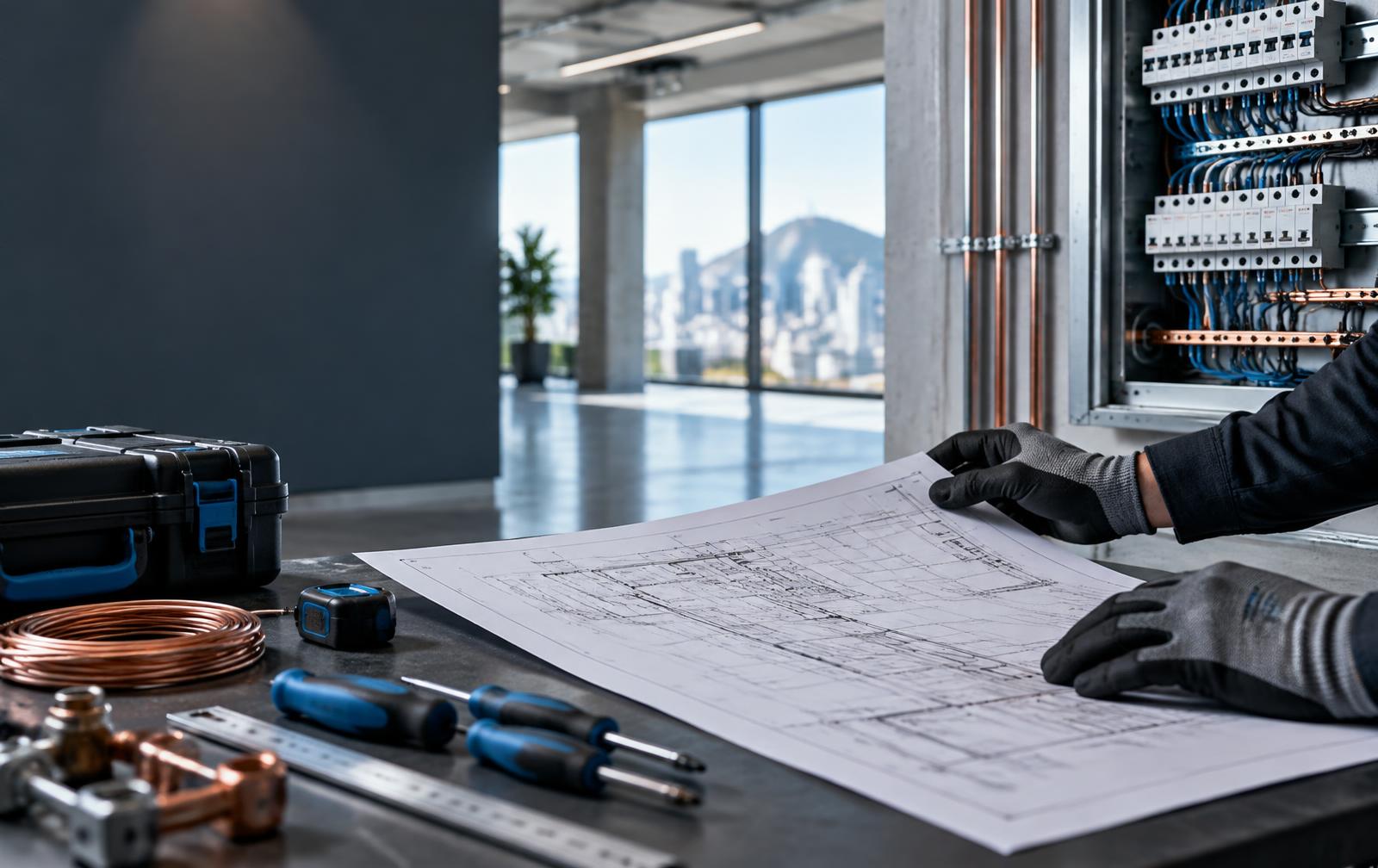 Planification représentative de travaux électriques dans un environnement professionnel